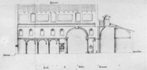 Francesco Fontana: sezione della basilica prima della demolizione del 1702 (notare le edicole rettangolari al di sopra delle volte) 